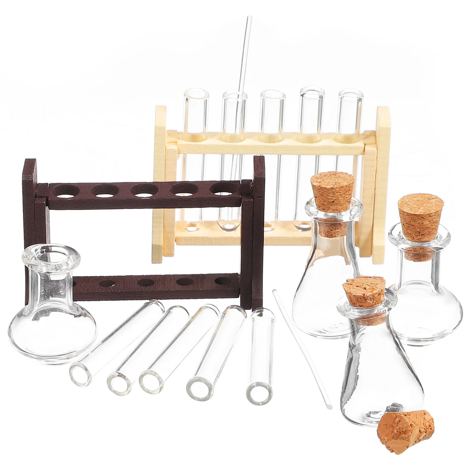 2 Sets House Test Tubes Dollhouse Mini Simulated Glass Measuring Cup Rack Decorate Wood Small