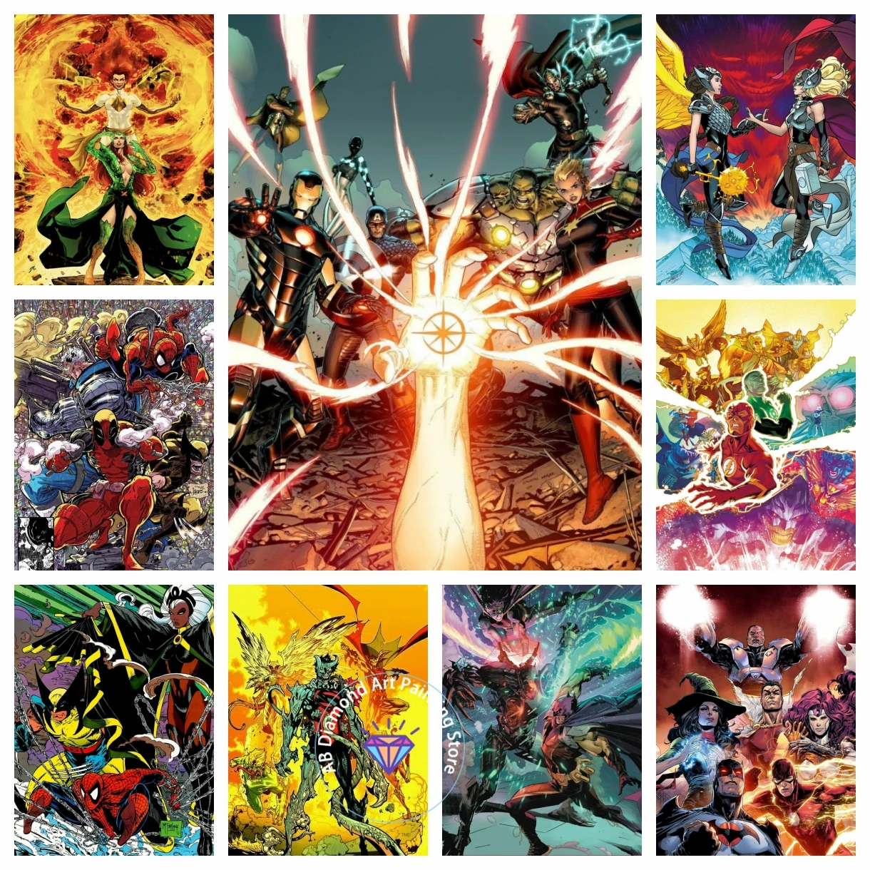 

Marvel Movie Superman Spider Man Iron Man 5D DIY AB Diamond Painting Kit Diamond Handmade Art Children's Gift Home Decoration