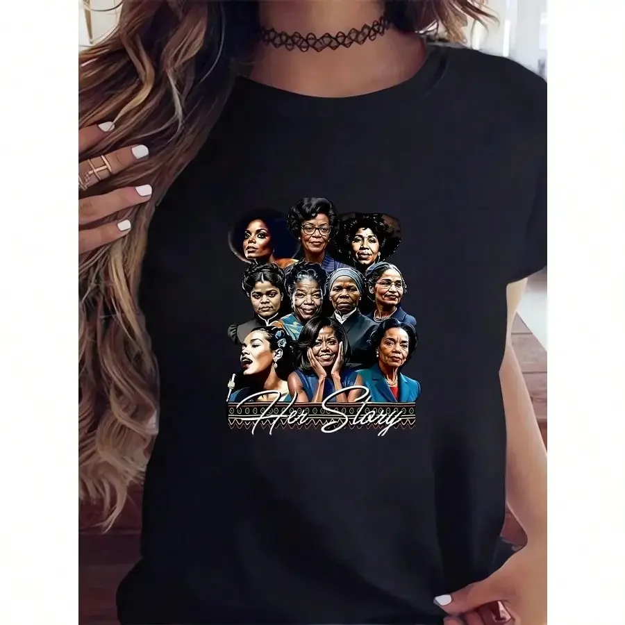 

[ History Tee]Size HER STORYHISTORY Printed Shirt - Round Neck Short Sleeved Casual Clothing - 220g Perfect For Spring Summer