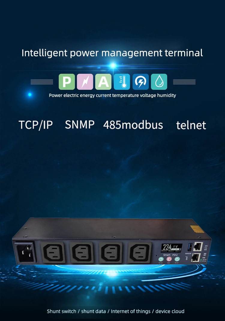 مركز البيانات PDU المقبس الطاقة SNMP خزانة ذكية Telnet 485Modbus 4-port تحويلة مراقبة التحويلة التحكم الألومنيوم pdu