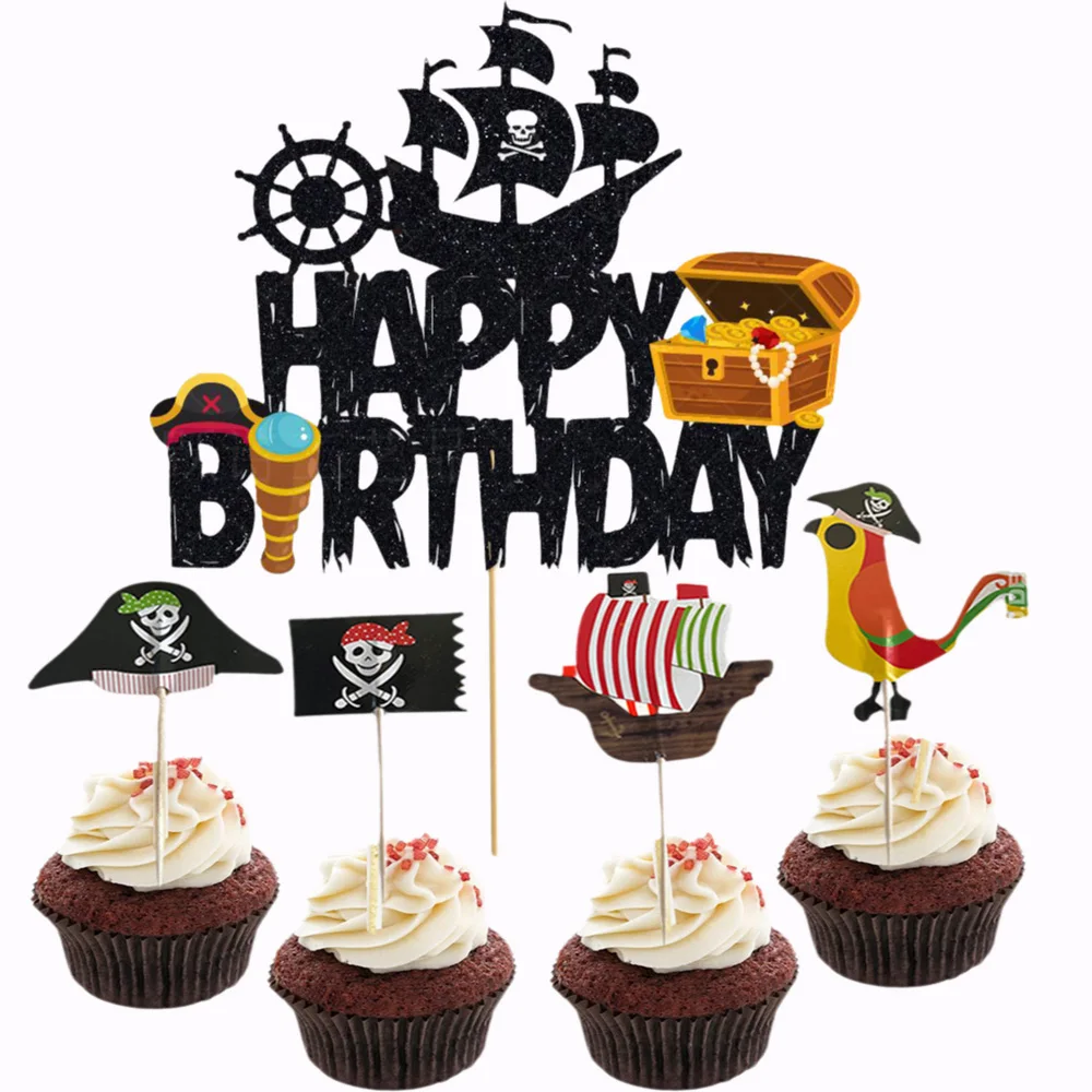 Pirate Themed Happy Birthday Cake Topper Nautical Sail Ship Birthday Cake Topper Decorations Pirate Ship Birthday Party Supplies