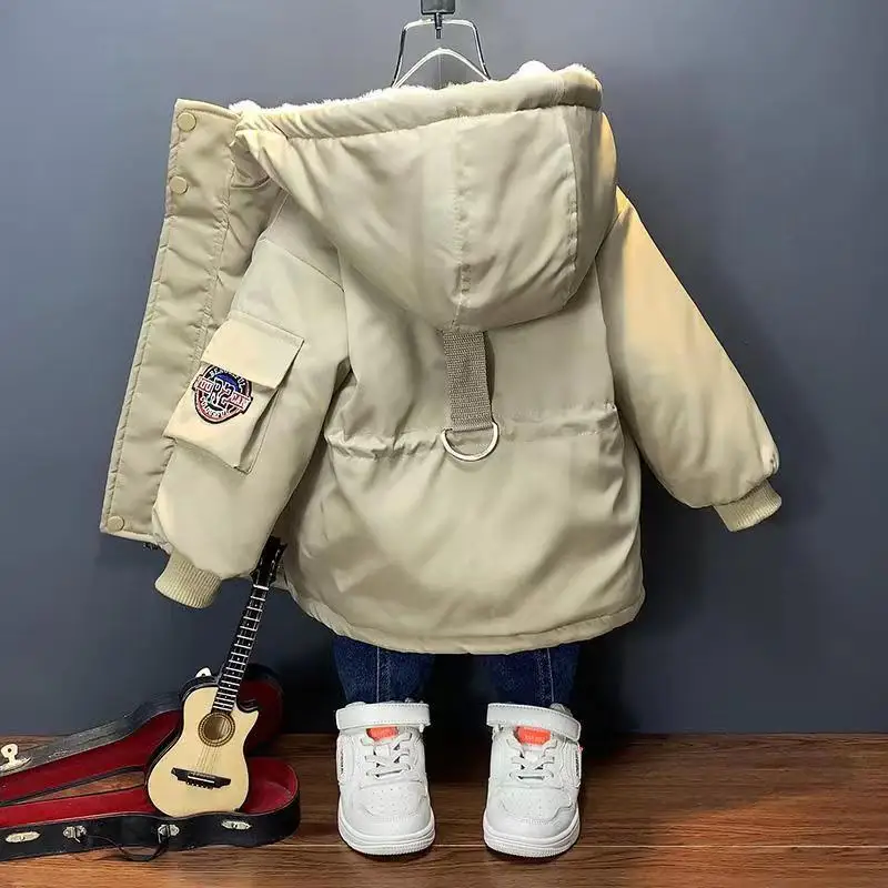 Kids Boys Autumn And Winter Plush Coat Thickened 2023 New Children\'s Baby Waist Cotton Coat Jacket Clothing Boys Warm Top