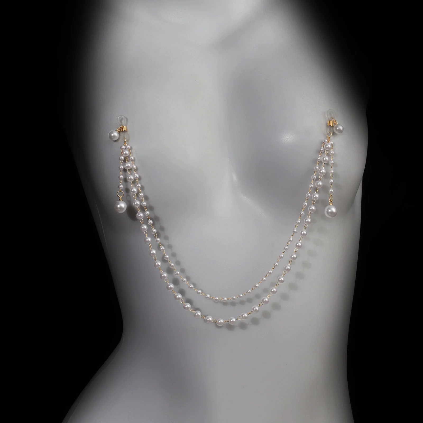 Fashionable multi-layer sexy imitation pearl tassel chest chain nightclub party women's body chain Valentine's Day gift