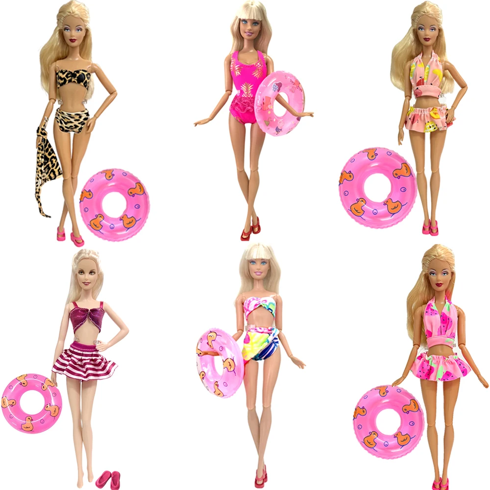 1*Swimwear +1* Random Lifebuoy +Slippers Swimsuits Summer Bikini Swimming Clothes for Barbie Doll Accessories DIY Toy JJ