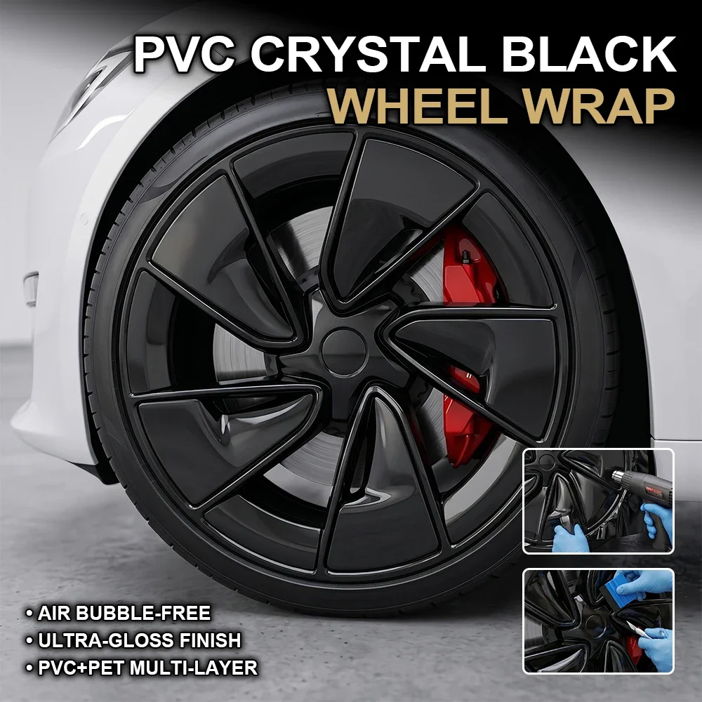 PET Kristall Schwarze Auto-Felgenfolie Auto-Radnaben-Vinyl-Dekorfolie Glänzende PVC-Farbwechsel-Dekorationsfolie Luftblasenfrei – Detail 1