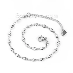 Moda 304 cavigliere in acciaio inossidabile per le donne colore argento cuore Charms bracciale gamba a piedi ragazza cavigliera estiva gioielli 23cm,1 pz