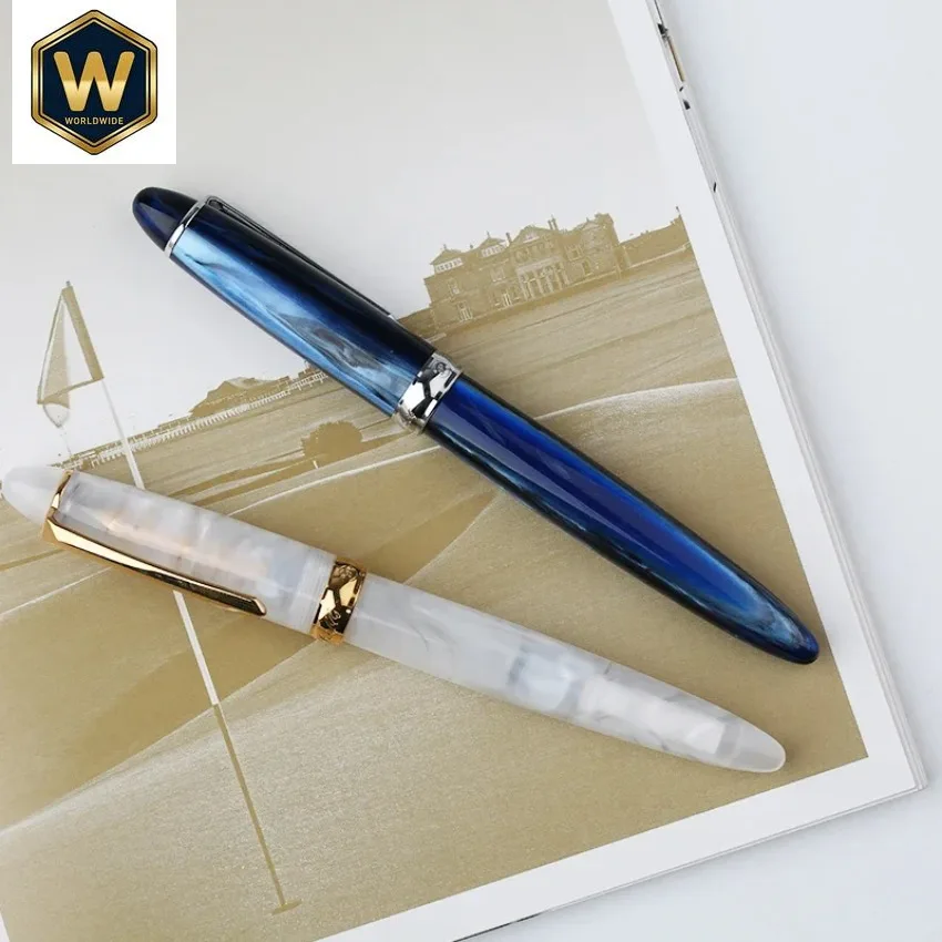 Penbbs Sky Blue White Resin Fountain Pen EF/F/M Nib 0.5/0.7mm Rotating Ink Absorption for Student Office Gift