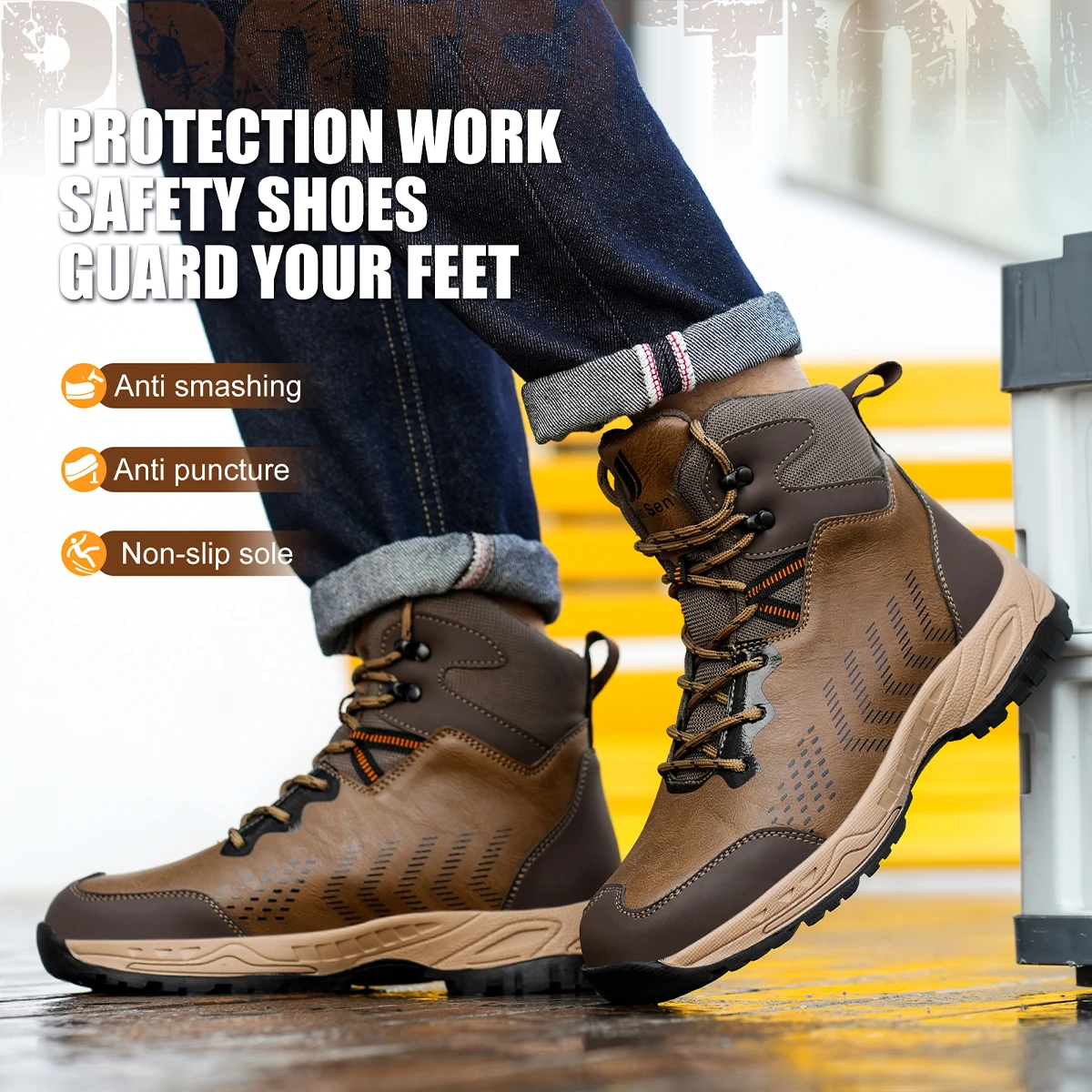 Work Safety Boots Men Steel To - Leather Work Fabric ulasan dan harga