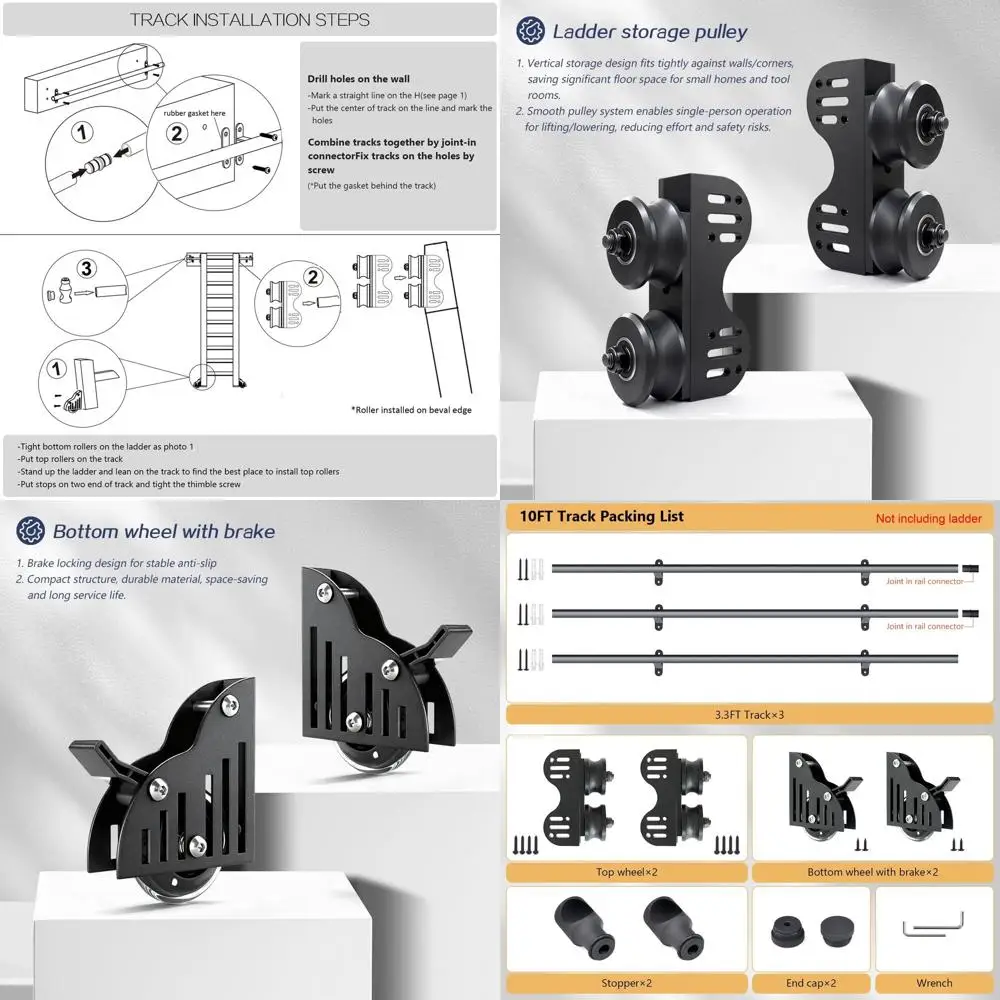 

Комплект оборудования для раздвижной библиотечной лестницы 9,9 фута, телескопический верхний ролик, напольные колеса с тормозами (без лестницы)