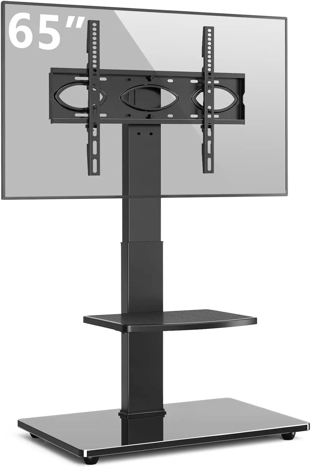 

Universal Swivel Floor TV Stand with Mount for 32-65 Inch Screens/Curved TVs up to 110 lbs, Tall TV Stand with Black Tempered G