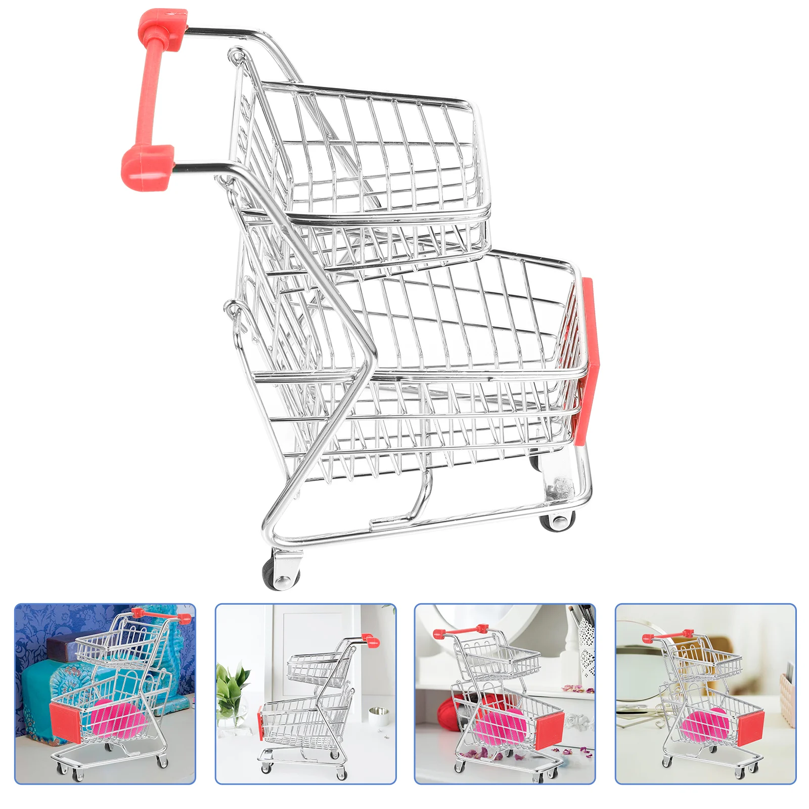 

Mini Shopping Cart Toy for Kids Desktop Ornaments Small Models Supermarket Handcart Wrought Iron Decor Child