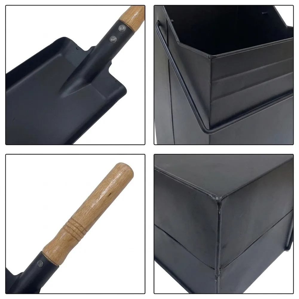 Fireplace Tool Bundle with Thickened Iron Ash Container and Matching Slant Square Shovel for Consistent Daily Use