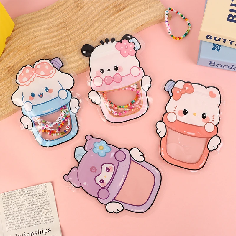 5Pcs Sanrio Hello Kitty Cartoon Transparent Sealed Bag Cute Anime Candy Bag Self Sealing Bag Cookie Jewelry Gift Packaging Bag