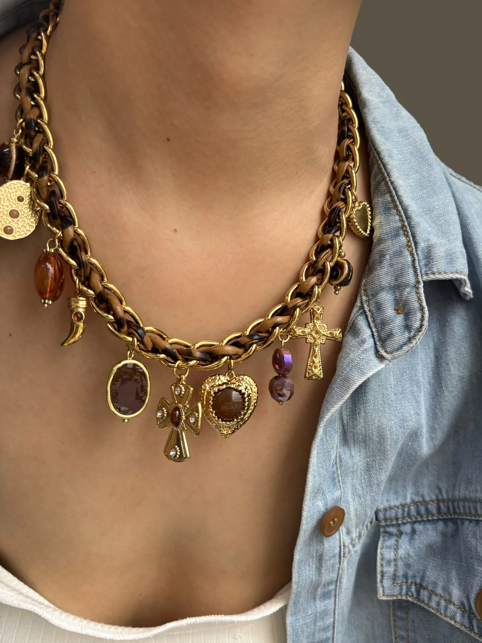 Peri'sbox خمر سر متشابكة سميكة قلادة حجر الراين المينا الصليب الاكريليك البيضاوي قلادة رائعة الحنين هدية النساء #5