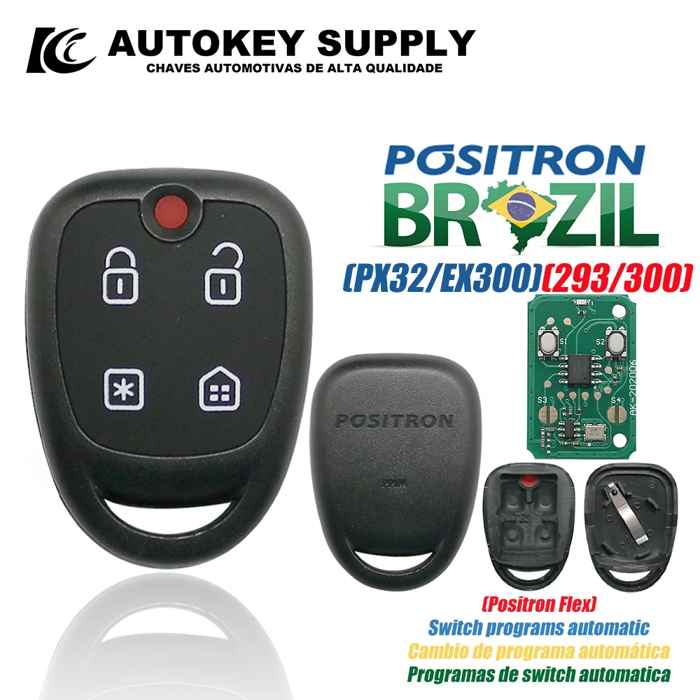 AutokeySupply AKBPS115 / AKBPCP127AT (PXN48) 경보 시스템, 원격 키-더블 프로그램 (293/300), 브라질 Positron Flex용