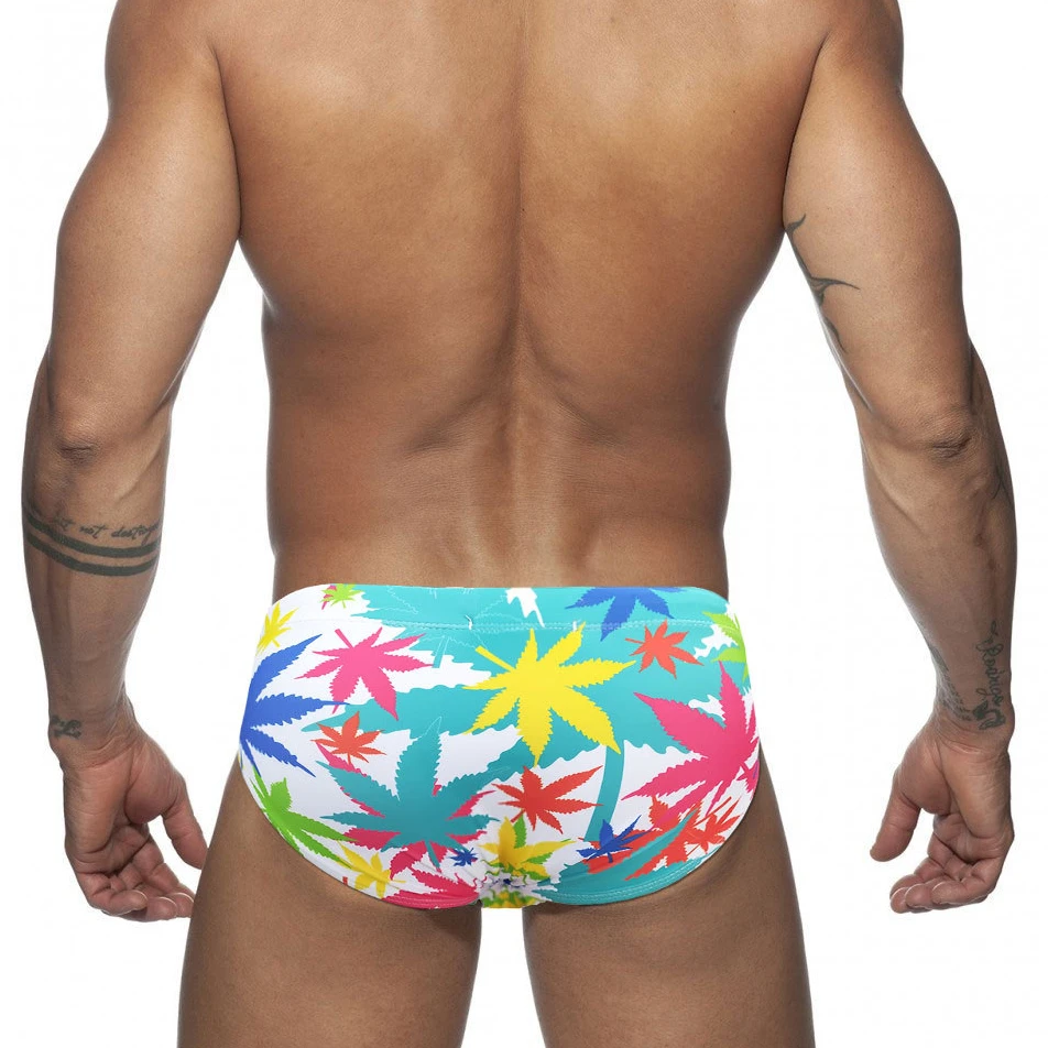 Hot Colored Leaves Bikini Swimwear Men Swimming Briefs Sexy Push Up Pad Male Swimsuit Man Swim Trunk UXH Beach Surf Sport Suits