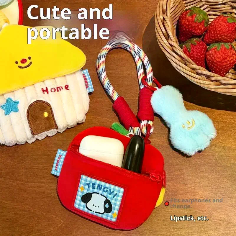 Monedero de cabaña de felpa de dibujos animados, llavero Kawaii, bolsa de almacenamiento de joyería de felpa, colgante, mochila, bolso, decoración, regalo colgante
