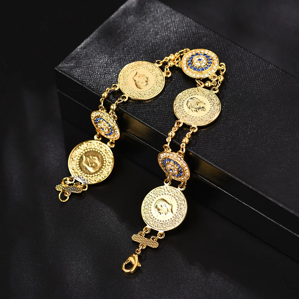 Turkish Blue Eye Bracelet Gold Color Never Faded Blue Evil Eye Crystal Charm Allah Bracelets for Islam Women Muslim Jewelry