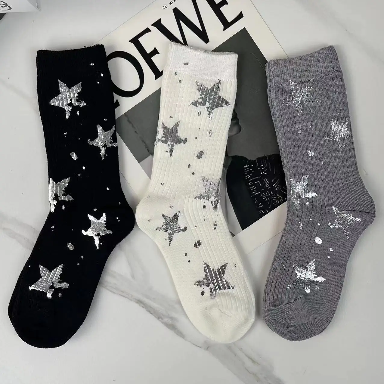 Chaussettes sulfen Coton pour Femme, Peinture par Pulvérisation, Étoile, Mode Décontractée, Haute Qualité, Kawaii, Taille 35-40, Nouvelle Collection Hiver 2023