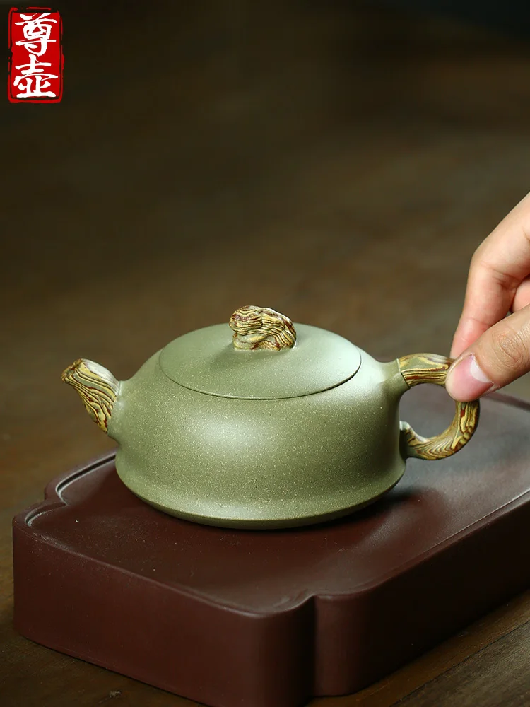 Tea Set Suit Ceramic Solid Color Handmade Purple Clay Pot Green Large Capacity Portable Single Teapot Household Pastoral Style