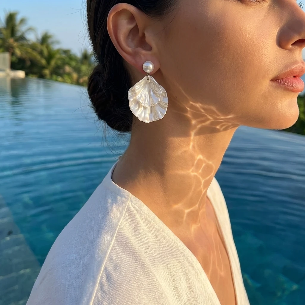 Women's Mermaidcore White Shell Drop Earrings