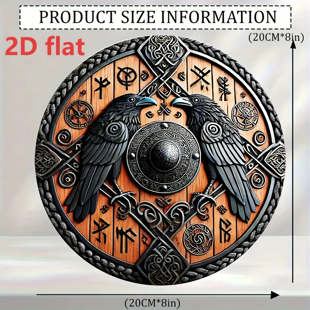 Viking Shield Wall Decor Metal 20 Inch Round Norse Art with Celtic Knot Raven Design for Home Bar Outdoor Holiday Gift Halloween
