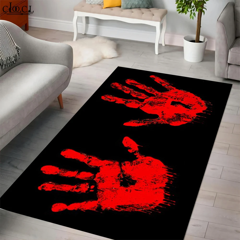 CLOOCL Carpet Scary Blood Handprint 3D Printing Mat Living Room Bedroom Rug Water Absorption Non-slip Halloween Party Supplies