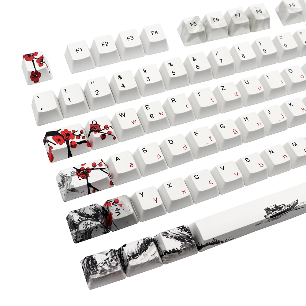 Cool Jazz Plum Blossom Keycap Germany France Spain Layout ISO Dye Sub Keycaps For TKL87 GMMK pro AZERTY Keyboard Cap Custom Set
