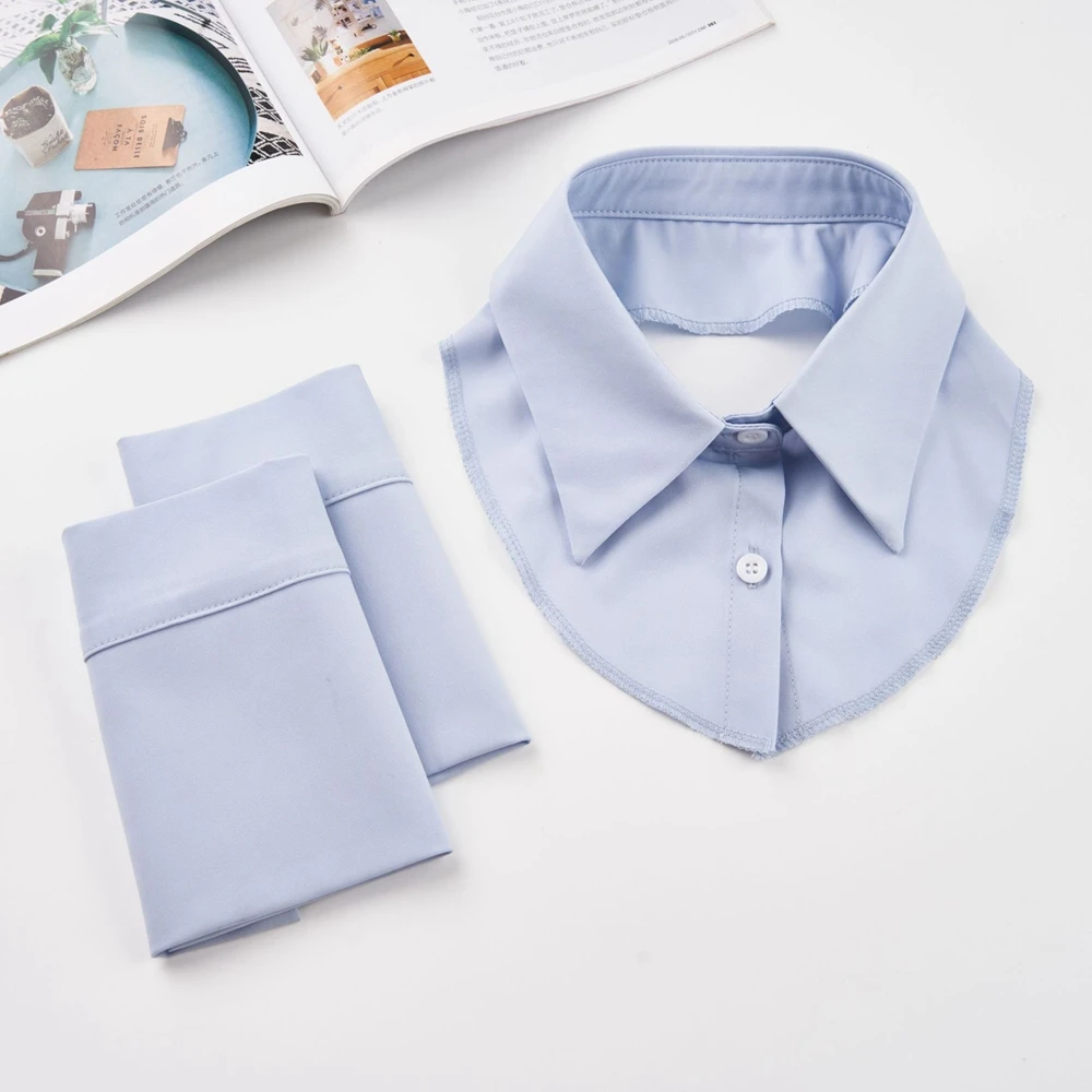 Women Detachable Fake Shirt Collar & Cuffs Set Solid Striped False Collar Dickey Removable Blouse Collar Neckwear for Sweater