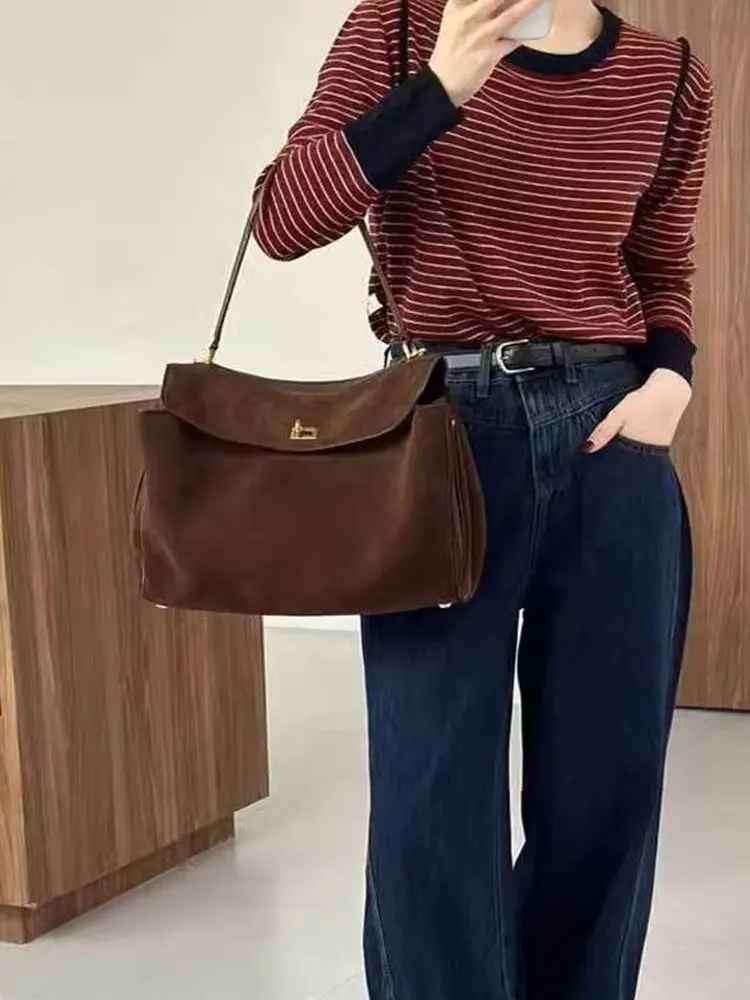 تي شيرت Ele Commute كاجوال طويل Sve مخطط برأس علوي irt كوري Sle فضفاض مناسب للخريف من الصوف الأصلي #3