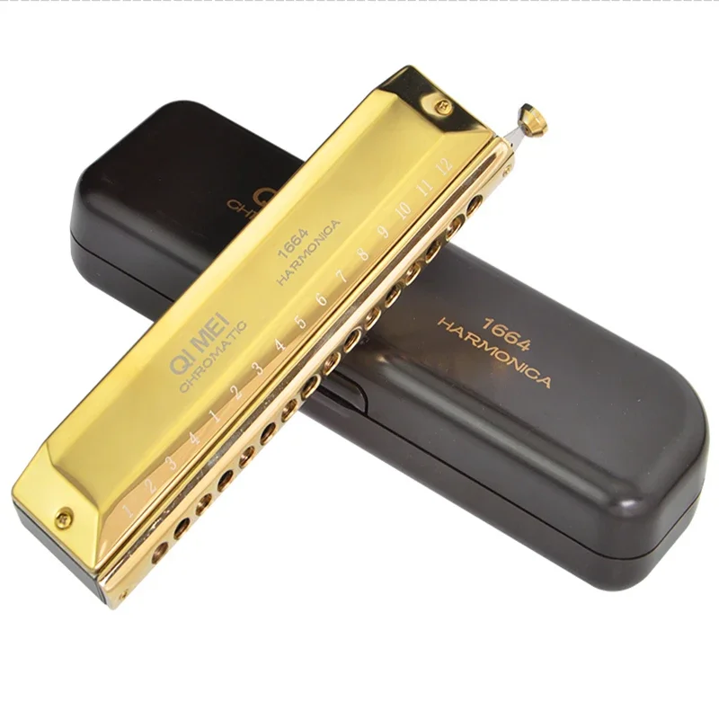 QIMEI 1664 Chromatic Harmonica 16 Hole Professional Armonica Mouth Ogan Cromatica Harps Gaita De Boca Music Instruments