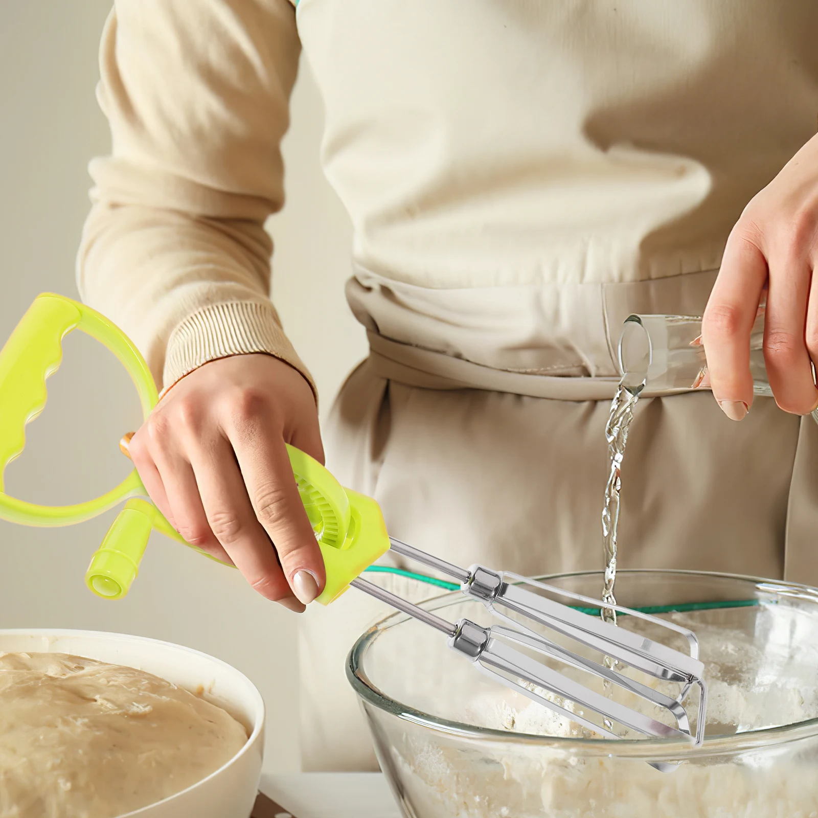 

2pcs Manual Egg Mixer Stainless Steel Plastic Hand Crank For Beating Eggs Butter Cream Batter Multi-Function Kitchen Tool