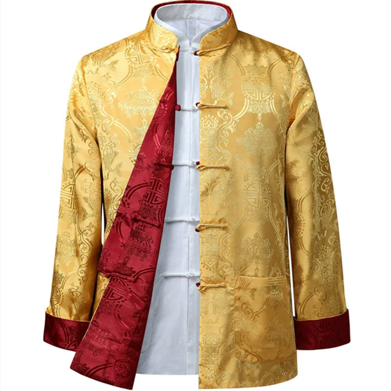 Double-sided Wearable Chinese Style Traditional Shirt Tang Suit Kung Fu Costume Jacket Hanfu Men Coat Spring Autumn Clothes Tops