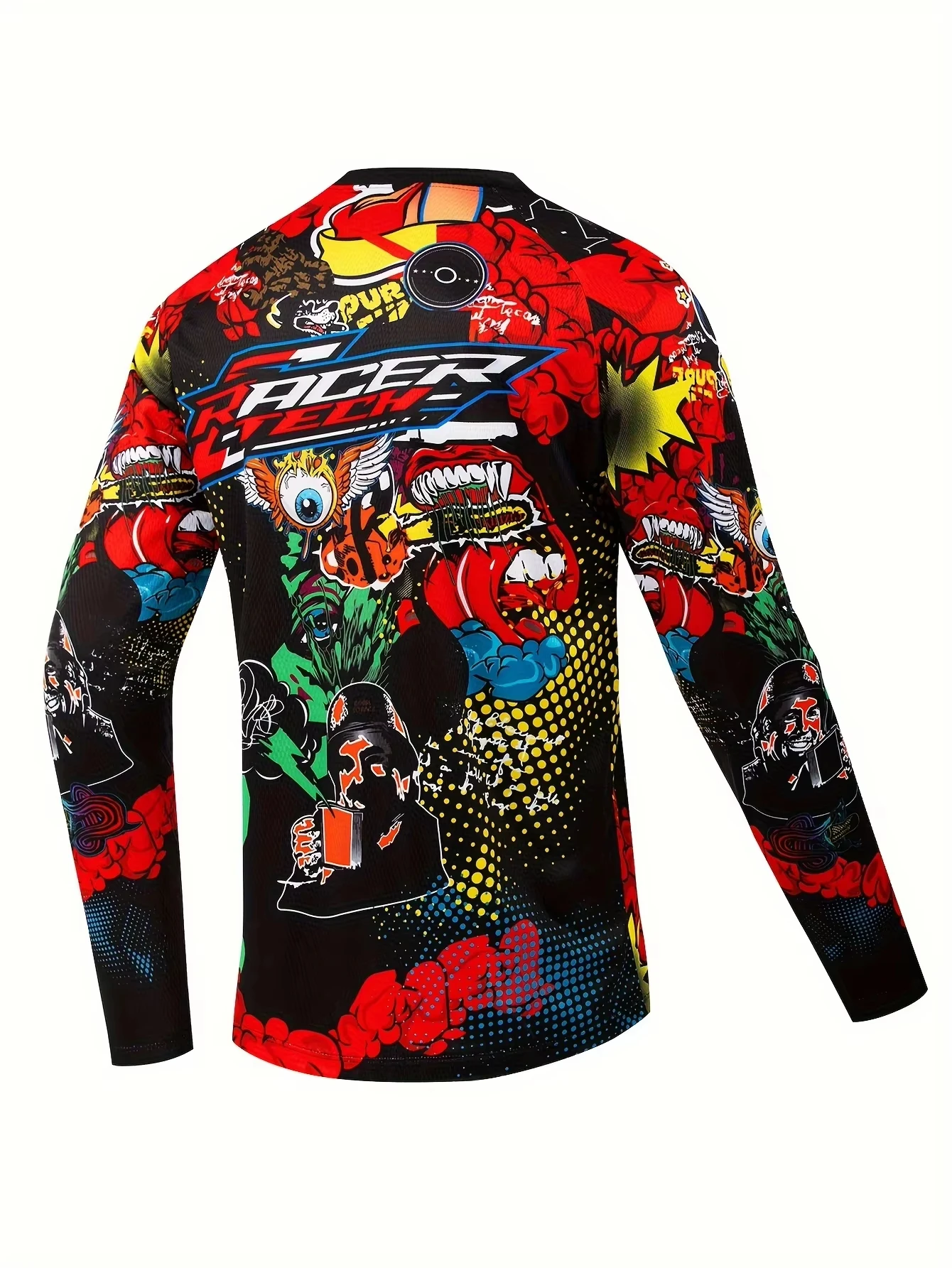 Herren MTB-Trikot mit Graffiti-Print, langen Ärmeln, atmungsaktiv, schnelltrocknend, für Motocross, Mountainbike, Outdoor-Reiten, auch für Familien geeignet. – Detail 4
