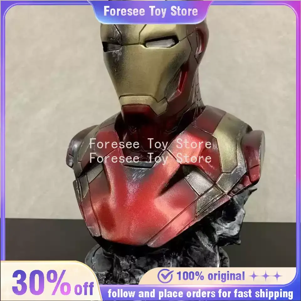 

18-36cm Iron Man Battle Damage Version Half-body Sculpture The Avengers Anime Figures Collection Decoration Best Gifts for Boys