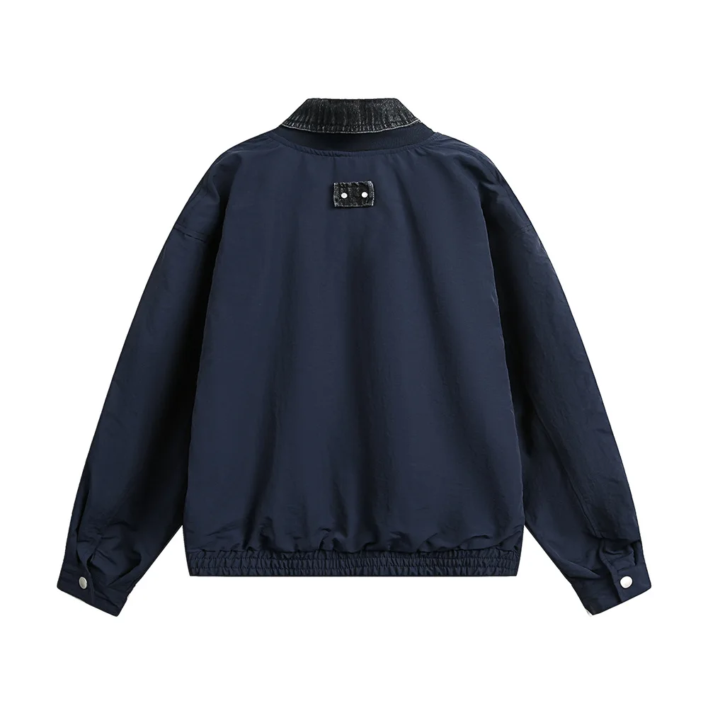 MWJLPWQ Fake Two-Piece Workwear Jacket Men Spring Autumn Trendy High Street Design Denim Patchwork Double-Layer Lapel Tops 17612