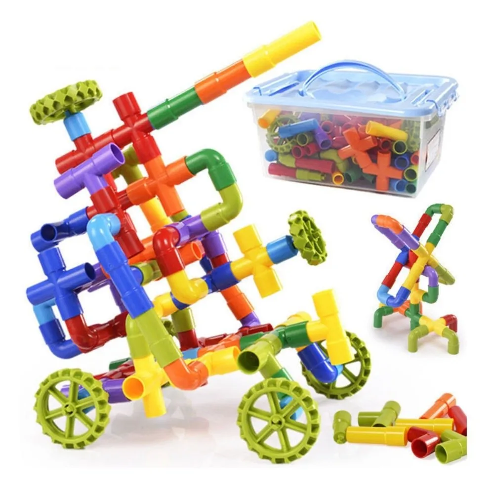 Diy blocos de construção de tubulação de água emenda tubos montagem design construção educacional plástico montessori blocos de construção