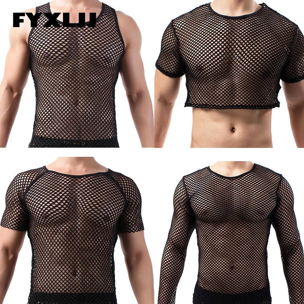 

FYXLJJ Sexy Mens Hollow Out Fishnet Undershirts Sexy See Through Mesh Tops Male T Shirts Sport Fitness Vests Nightclub Sheer Top