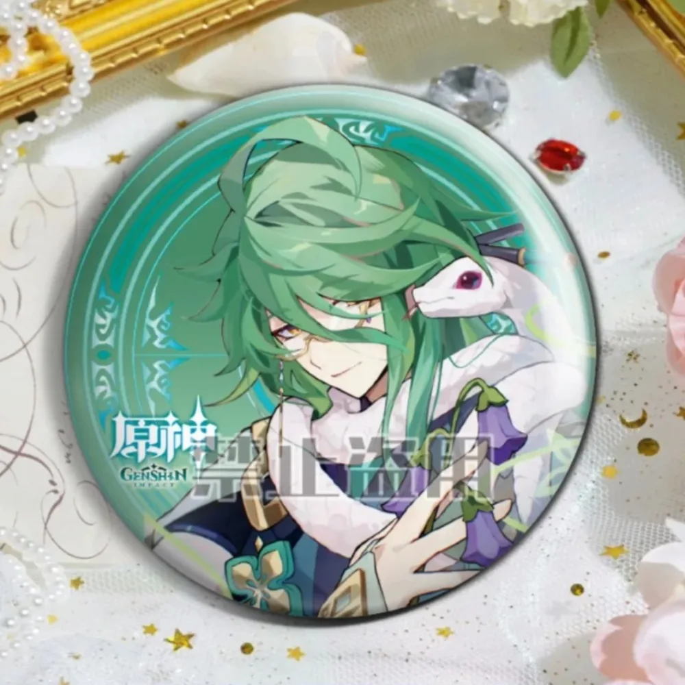 New Game Yuan Shen Impacting Baizhu Lyney Arlecchino Balladeer Laser Badges Bag Ornament Brooch Pin Cosplay Accessory Collection