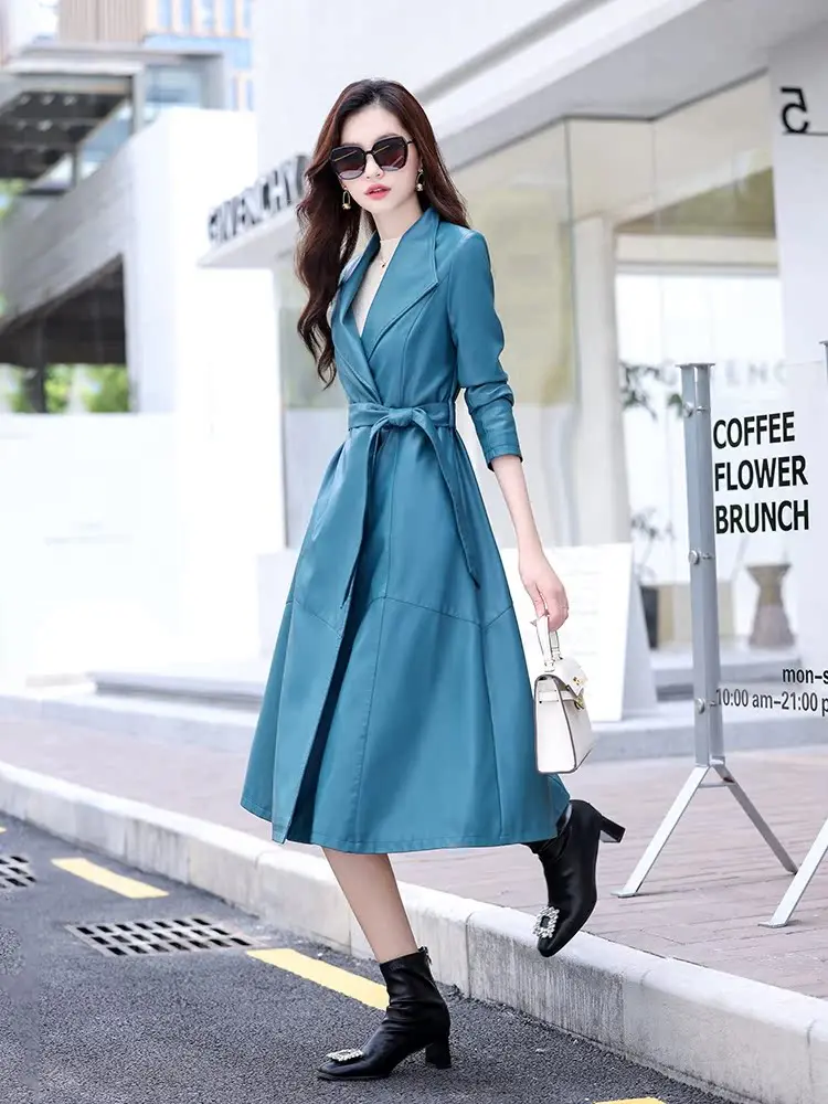 

2025 New Heining Genuine Leather Jacket Sheepskin Women's Mid-Length Slim-Fit High-End Atmosphere Waist-Cinching Leather Wind...
