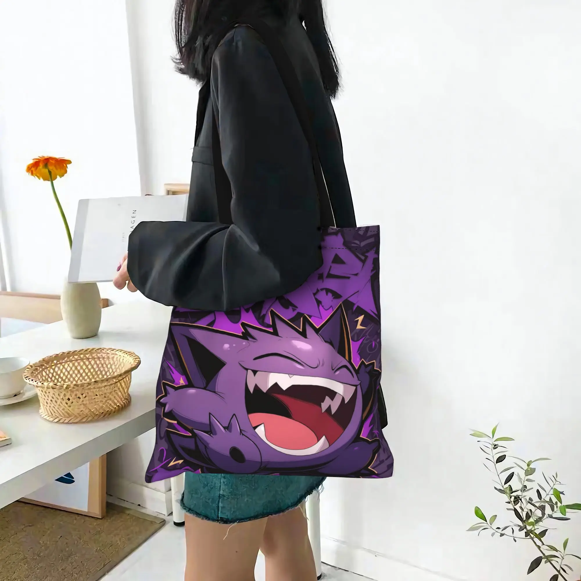 Customized pokemon Women's Bag Shopping Bag Reusable Double Sided Canvas Tote Bag Shoulder  Handbag