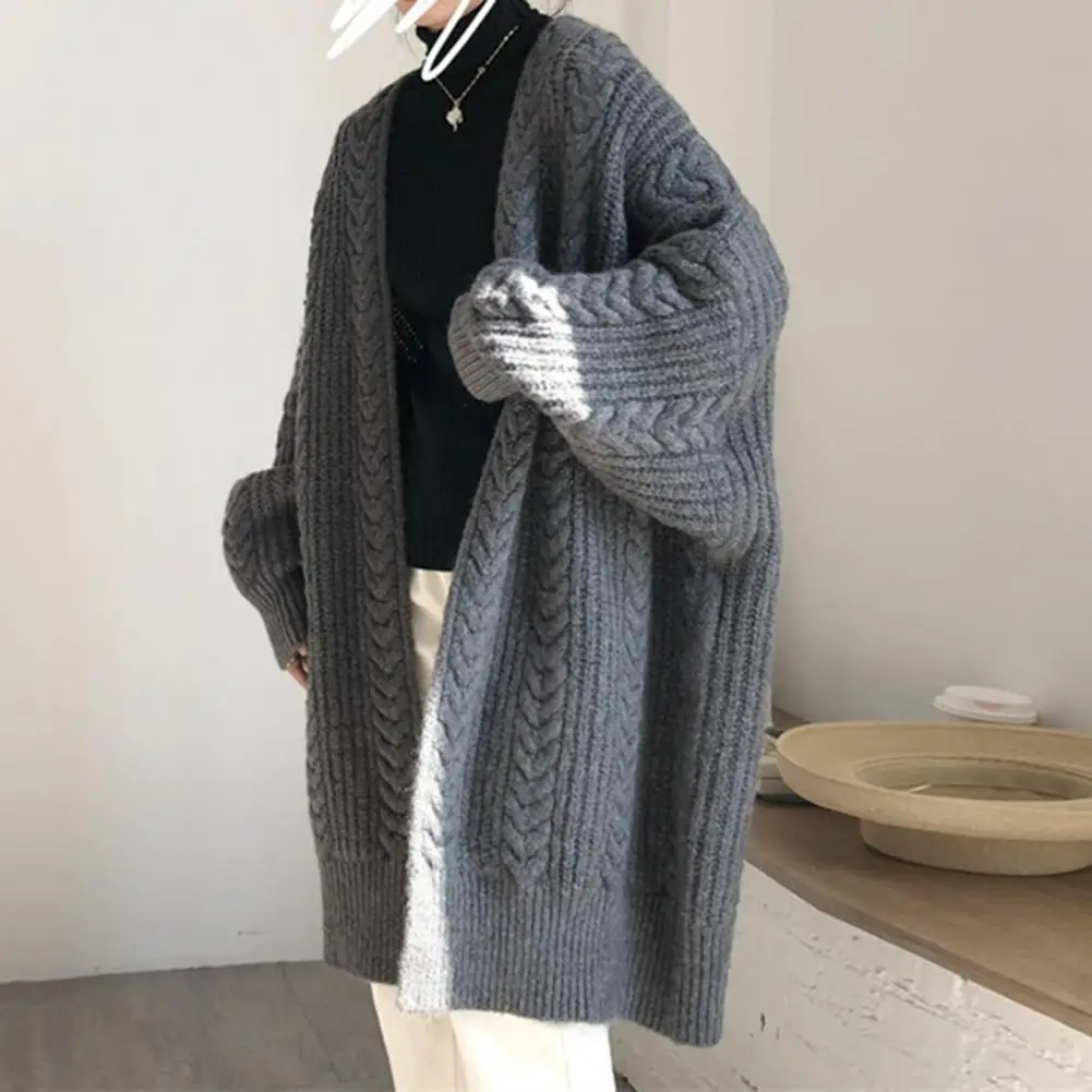 

Women Loose Fitting Jacket Stylish Women's Twist Texture Sweater Coat Warm Open Front Cardigan for Autumn/winter Thickened