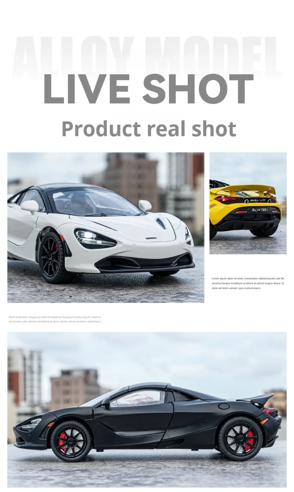1:24 Senna GTR 720S Miniature Model Alloy Diecast Sports Car Toys Front Wheel Steering Sound Light Pull Back Boys Festival Gifts