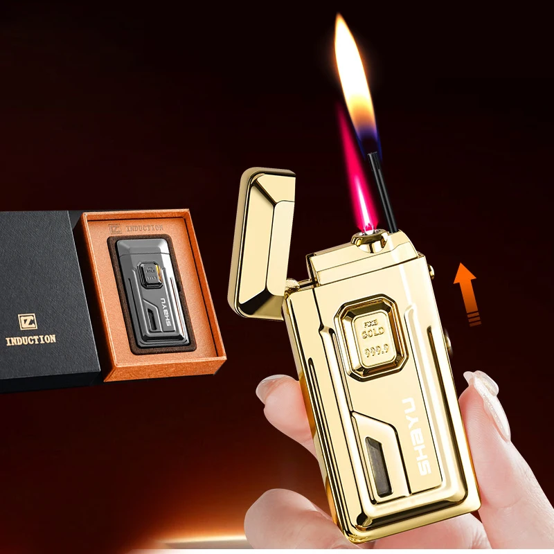 

Телескопическая надувная зажигалка с открытым пламенем и двойным переключением огня, прозрачный газовый отсек, бесшумный аккумулятор, зажиганиеTikTok