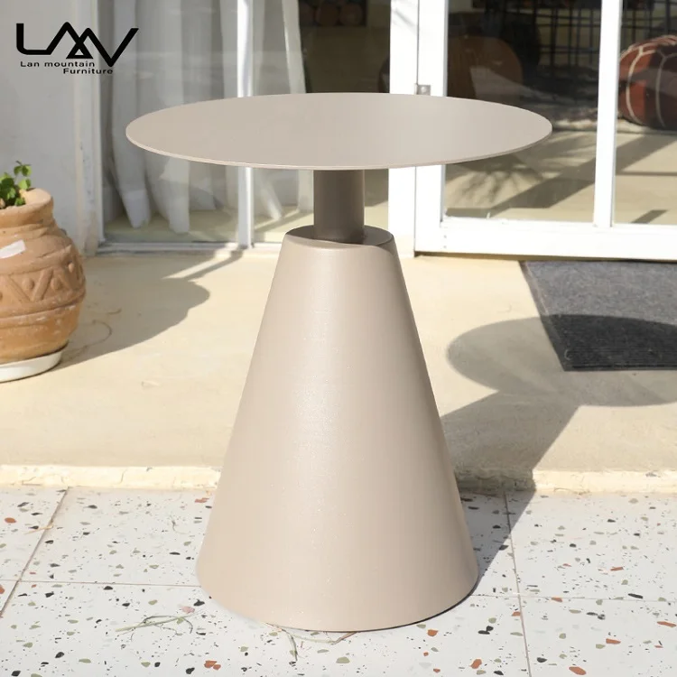 Outdoor restaurant metal side table garden patio gray aluminum round side table furniture