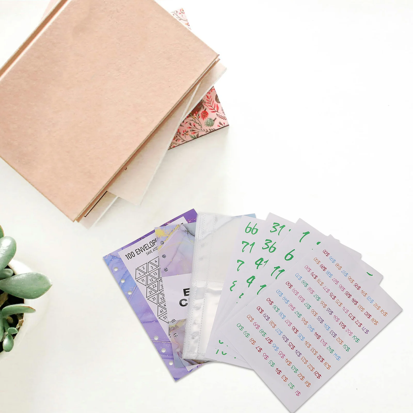 

1 Set Marble-Themed Cash Saving Planner Inner Cores 4-Grid Card Films Number Stickers For Money Binder Refills Savings Challenge