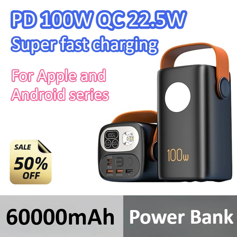 

PD100W QC22.5W 60000mAh Power Bank Portable Fast Charging Powerbank For Laptop/iPhone/Samsung/Xiaomi/Huawei