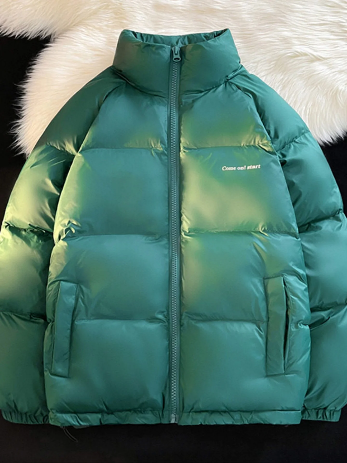 

Green Men's down Jacket Winter Thickened Duck down Coat Stand Collar Cotton Warmth Youth Fashion Home Outdoor Daily Sport
