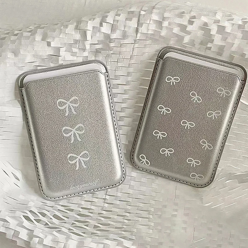 INS coreano lindo arco para Magsafe tarjeta magnética Clip funda de teléfono para iPhone 15 Pro Max cartera magnética tarjetero accesorios de teléfono