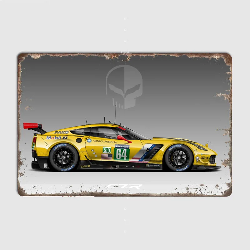 Classic Exotics Yellow CORVETTE RACING C7R JAKE Metal Sign Poster Garage Room Decor Automobile Club Tin Home Decor